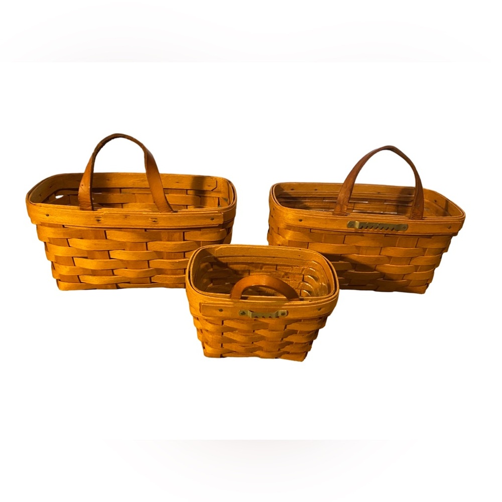 Vintage Longaberger Oblong Wall Pocket Baskets w/Leather Handle “92-94” Set Of 3